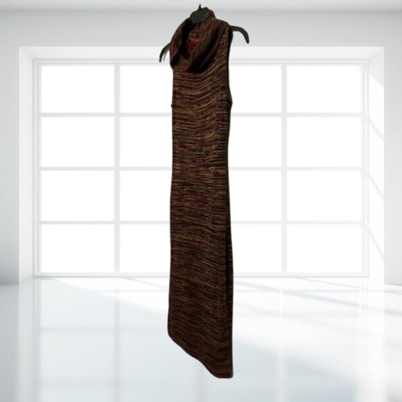 Ruby Rox XS Earthtone Striped Cowl Neck Bodycon Sheath Knit Dress - Picture 4 of 13